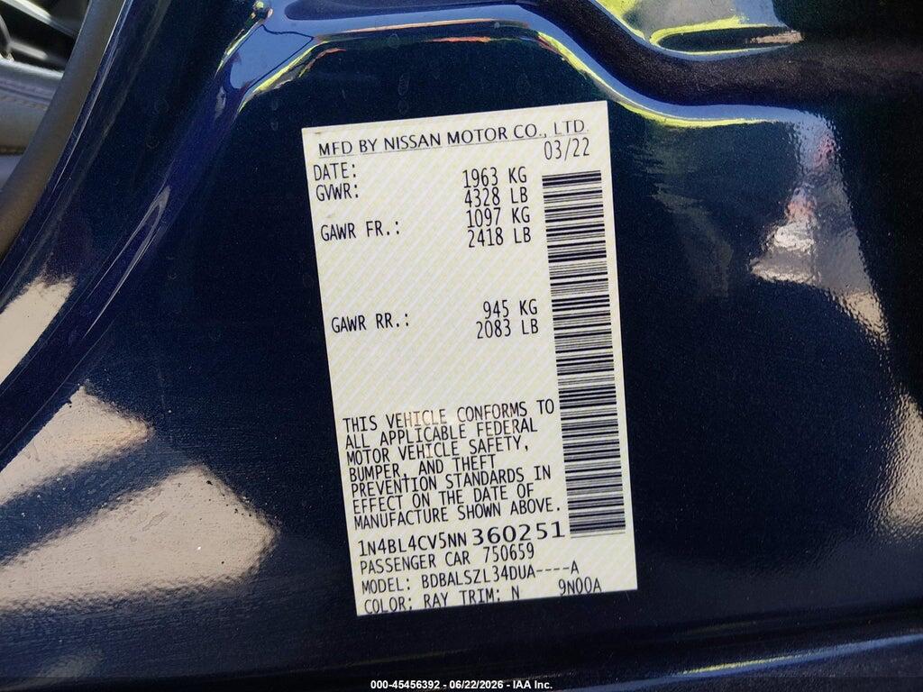 1N4BL4CV5NN360251 2022 NISSAN ALTIMA photo no. 9