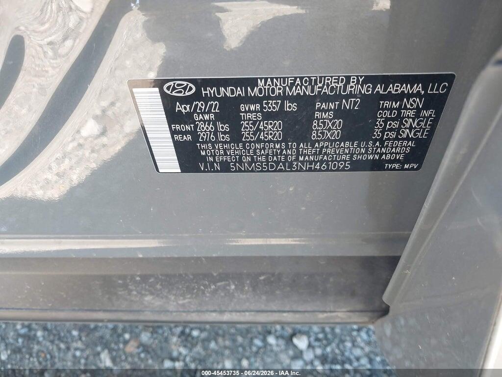 5NMS5DAL3NH461095 2022 HYUNDAI SANTA FE photo no. 9