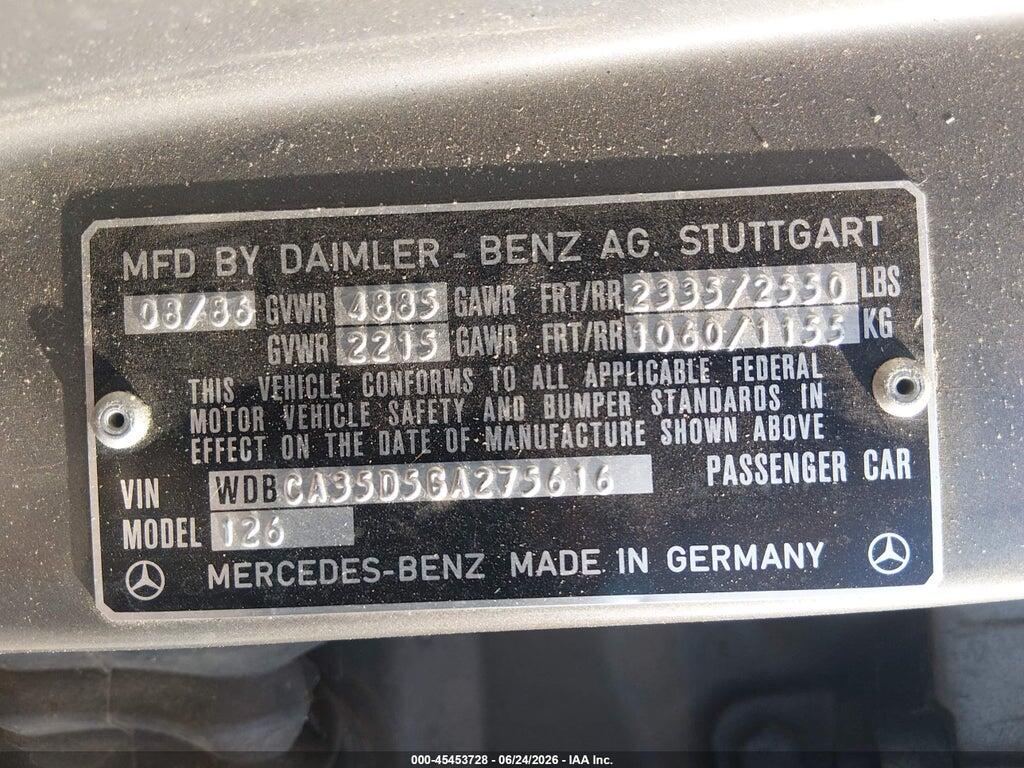 WDBCA35D5GA275616 1986 MERCEDES-BENZ 420 photo no. 9