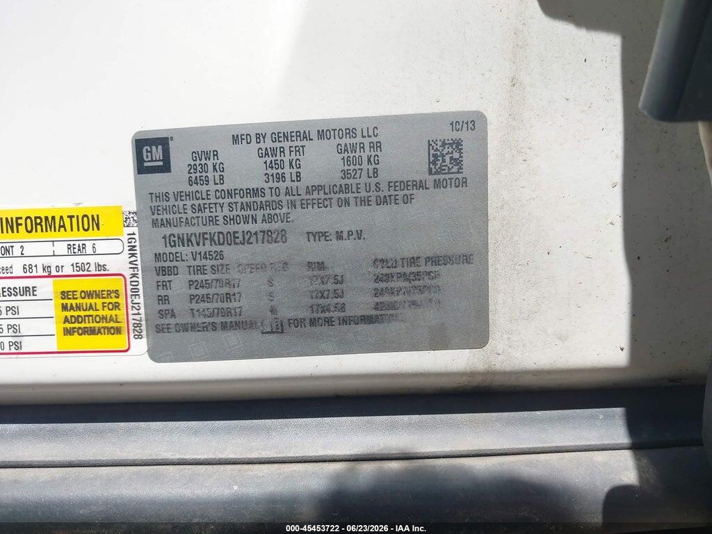 1GNKVFKD0EJ217828 2014 CHEVROLET TRAVERSE photo no. 9