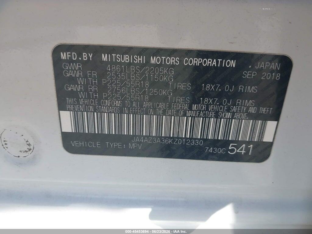 JA4AZ3A36KZ012330 2019 MITSUBISHI OUTLANDER photo no. 9