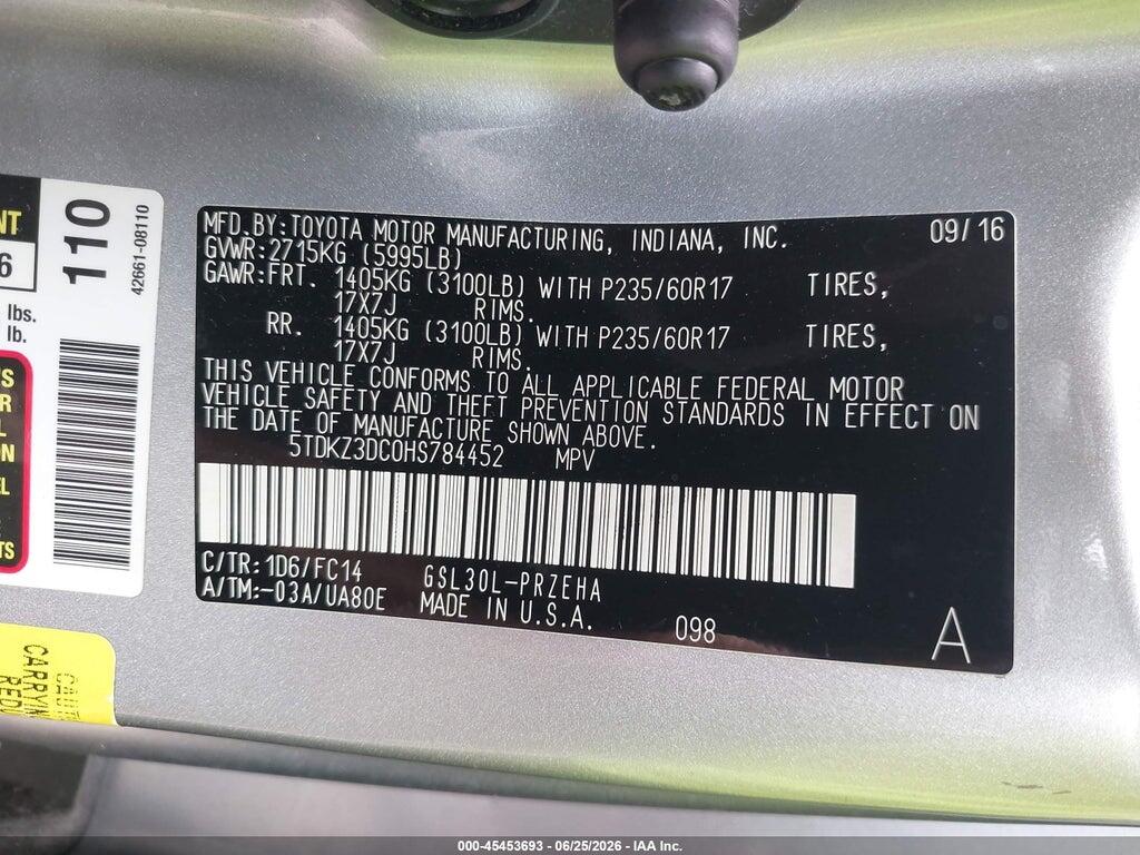5TDKZ3DC0HS784452 2017 TOYOTA SIENNA photo no. 9