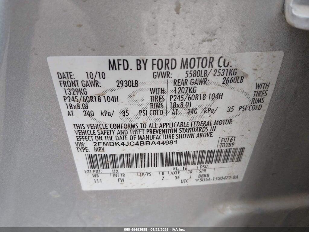 2FMDK4JC4BBA44981 2011 FORD EDGE photo no. 9