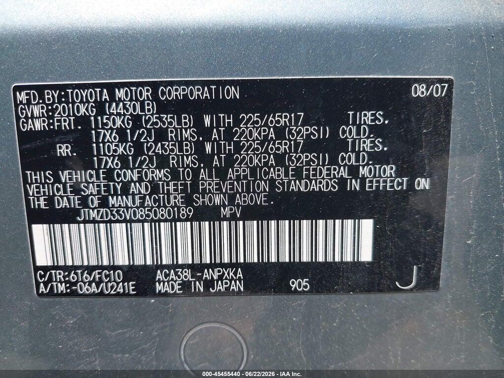 JTMZD33V085080189 2008 TOYOTA RAV4 photo no. 9