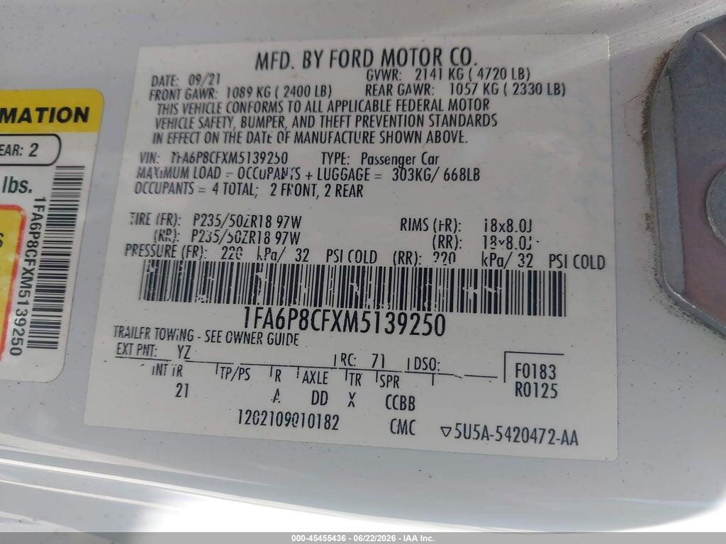 1FA6P8CFXM5139250 2021 FORD MUSTANG photo no. 9
