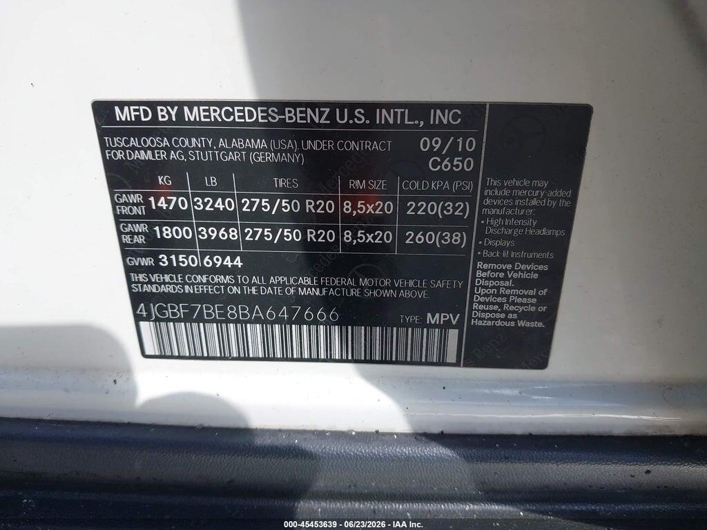 4JGBF7BE8BA647666 2011 MERCEDES-BENZ GL 450 photo no. 9