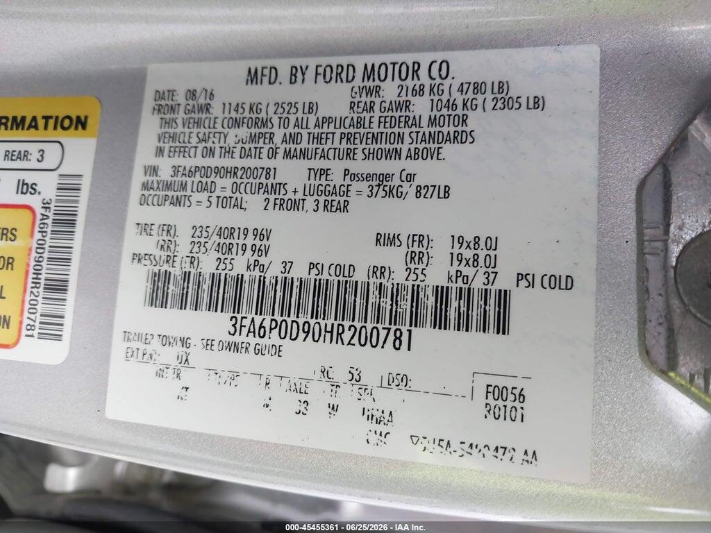3FA6P0D90HR200781 2017 FORD FUSION photo no. 9