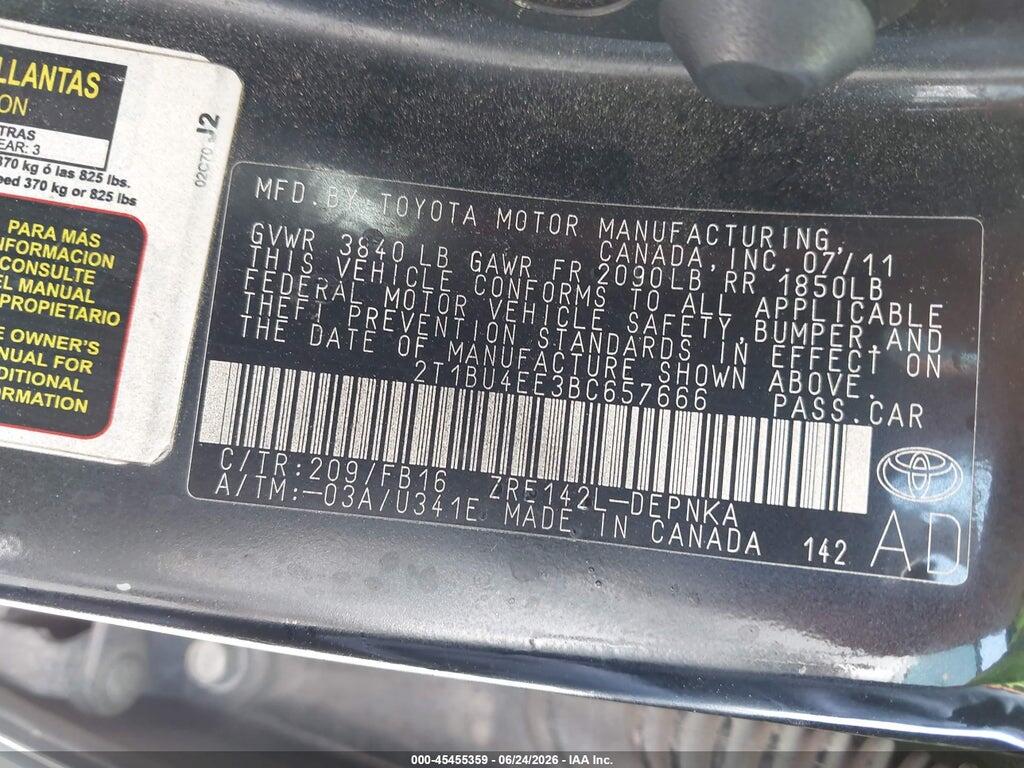 2T1BU4EE3BC657666 2011 TOYOTA COROLLA photo no. 9