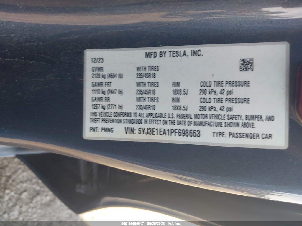 5YJ3E1EA1PF698653 2023 TESLA MODEL 3 photo no. 9