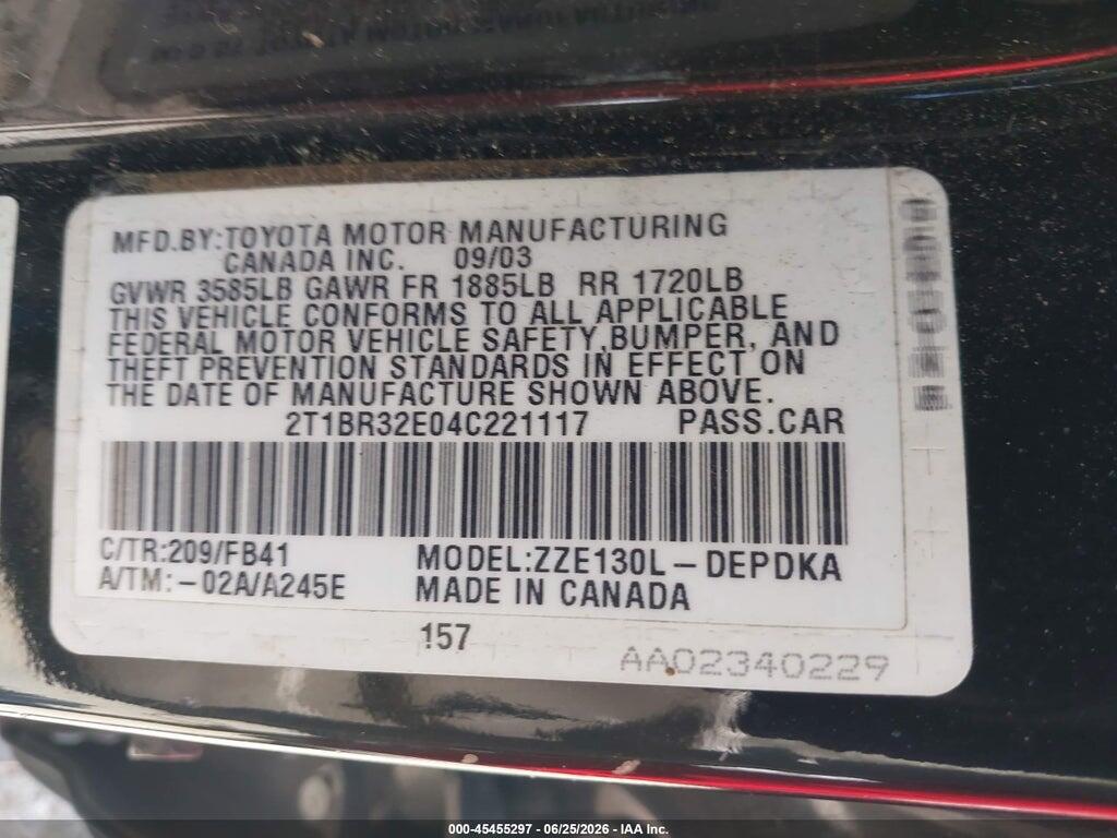 2T1BR32E04C221117 2004 TOYOTA COROLLA photo no. 9