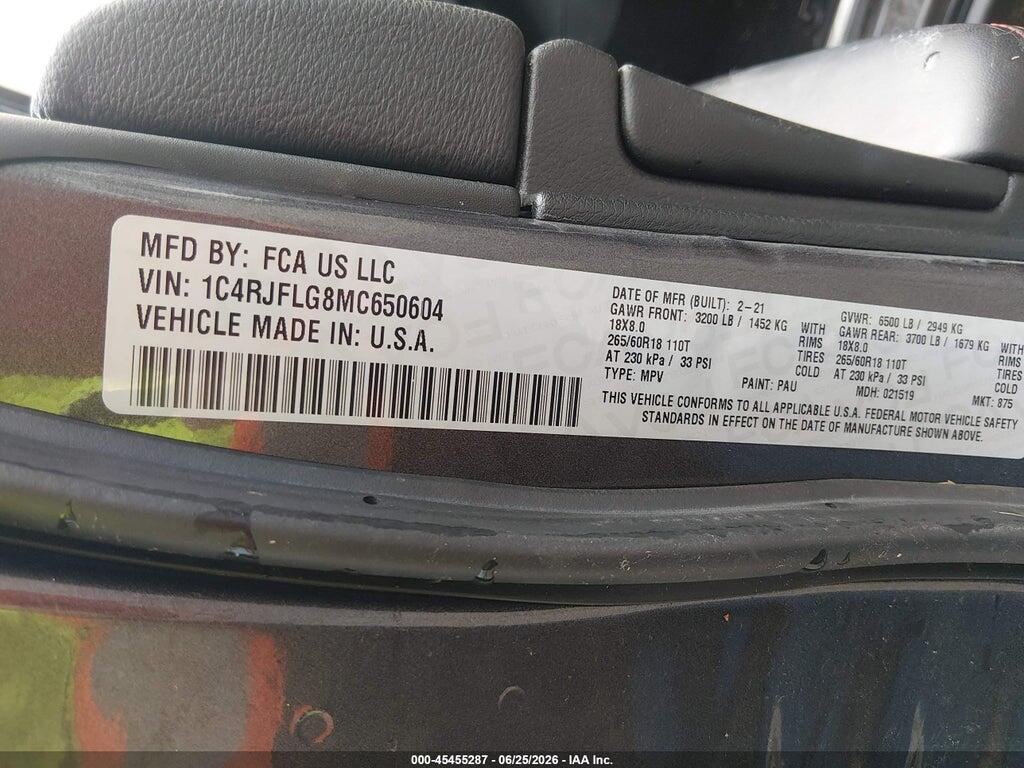 1C4RJFLG8MC650604 2021 JEEP GRAND CHEROKEE photo no. 9