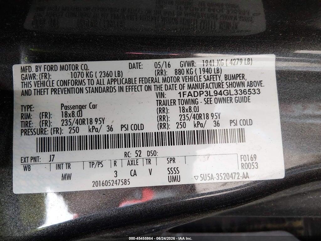 1FADP3L94GL336533 2016 FORD FOCUS ST photo no. 9