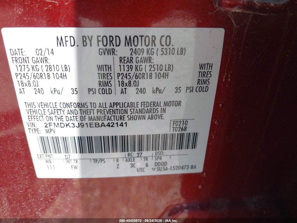 2FMDK3J91EBA42141 2014 FORD EDGE photo no. 9