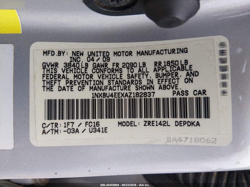 1NXBU4EEXAZ182837 2010 TOYOTA COROLLA photo no. 9