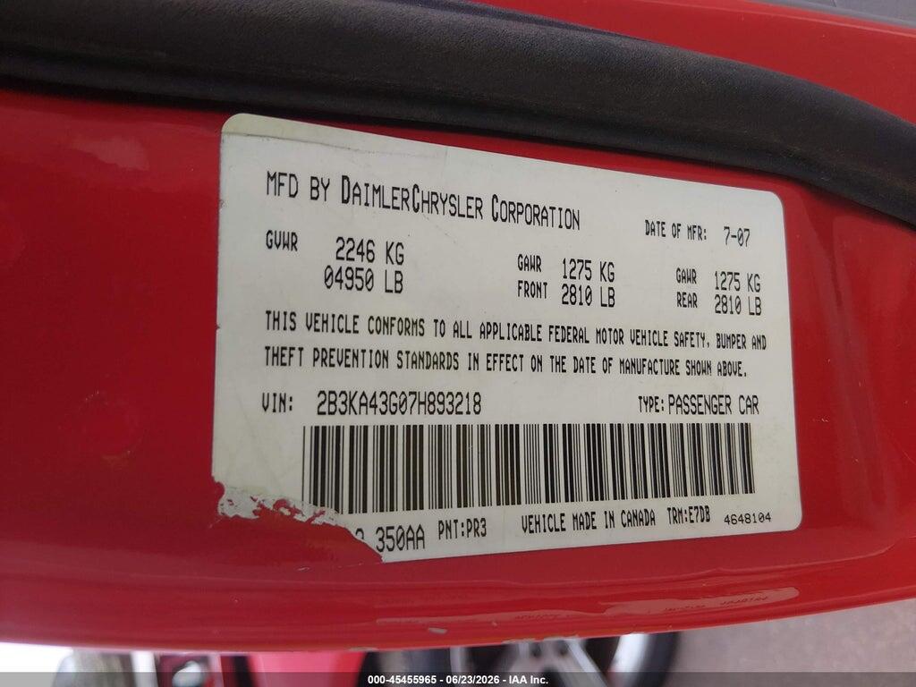 2B3KA43G07H893218 2007 DODGE CHARGER photo no. 9