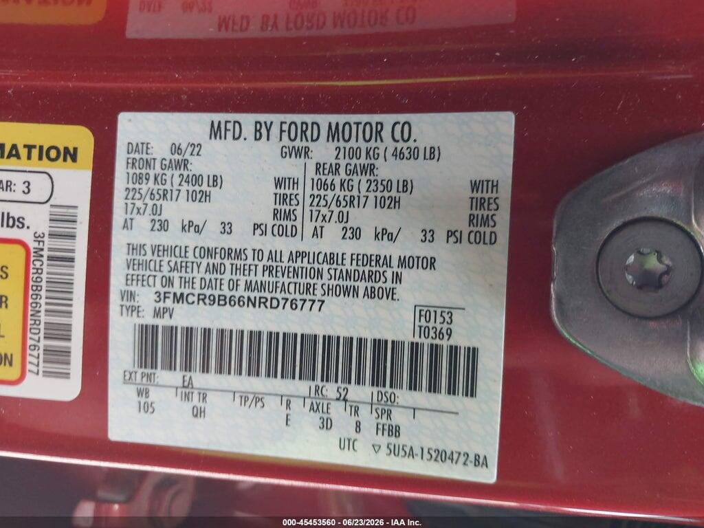 3FMCR9B66NRD76777 2022 FORD BRONCO SPORT photo no. 9