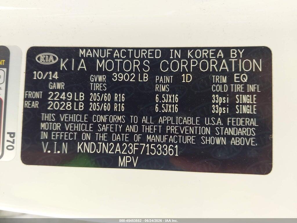 KNDJN2A23F7153361 2015 KIA SOUL photo no. 9