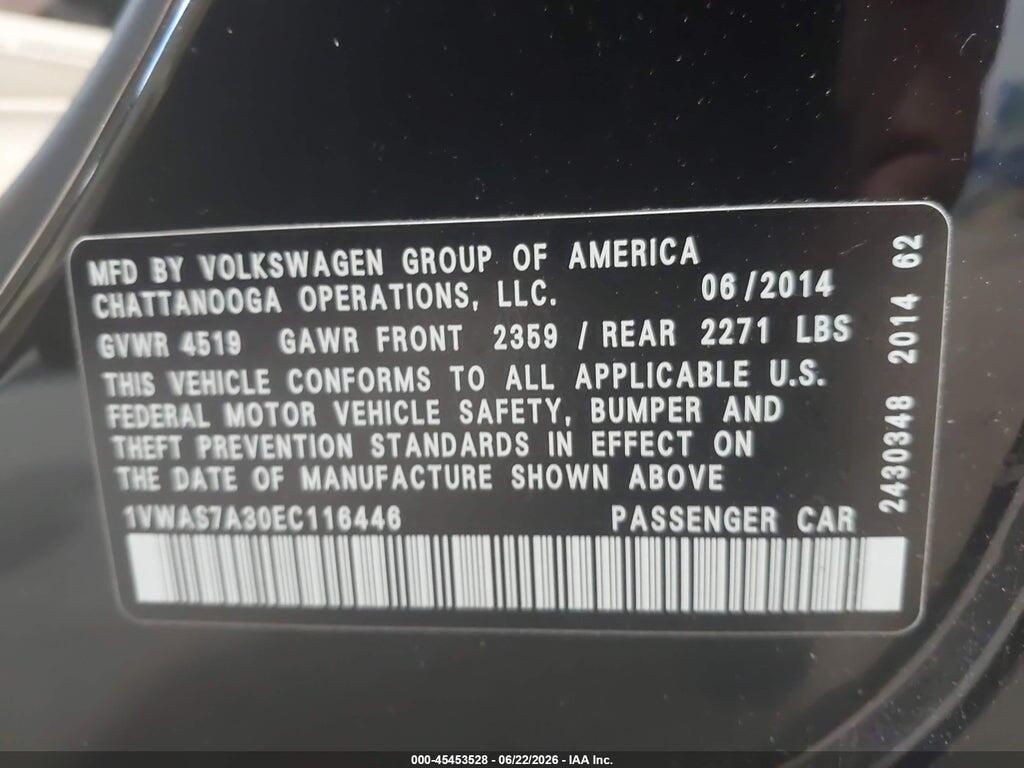 1VWAS7A30EC116446 2014 VOLKSWAGEN PASSAT photo no. 9