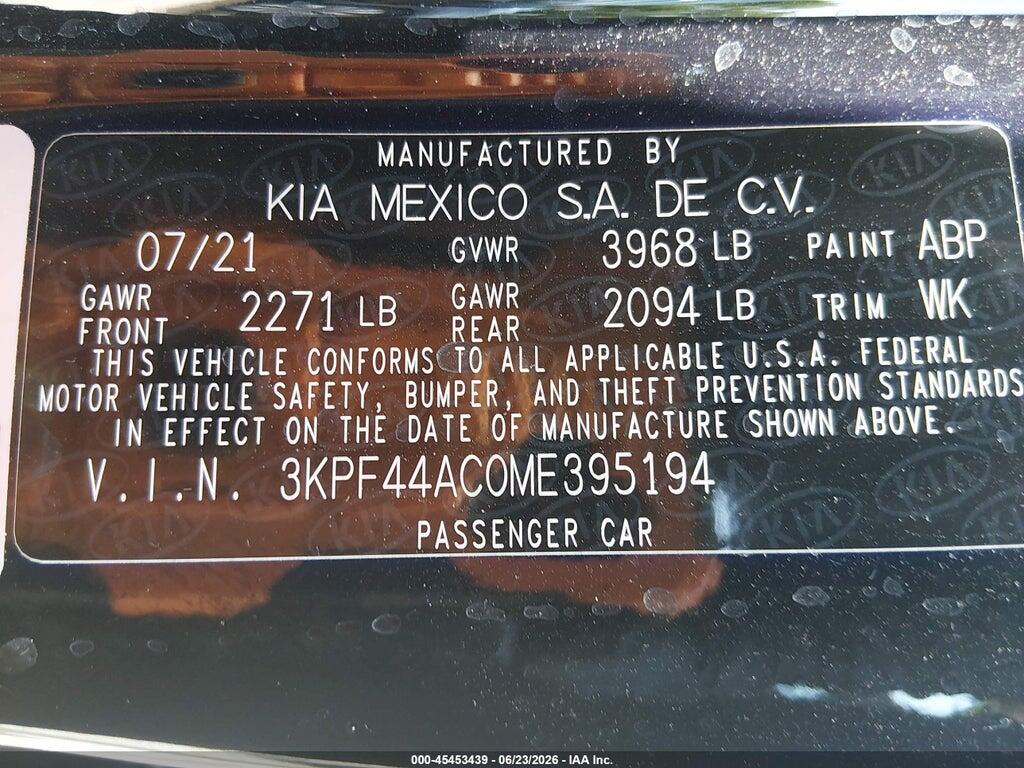 3KPF44AC0ME395194 2021 KIA FORTE photo no. 9