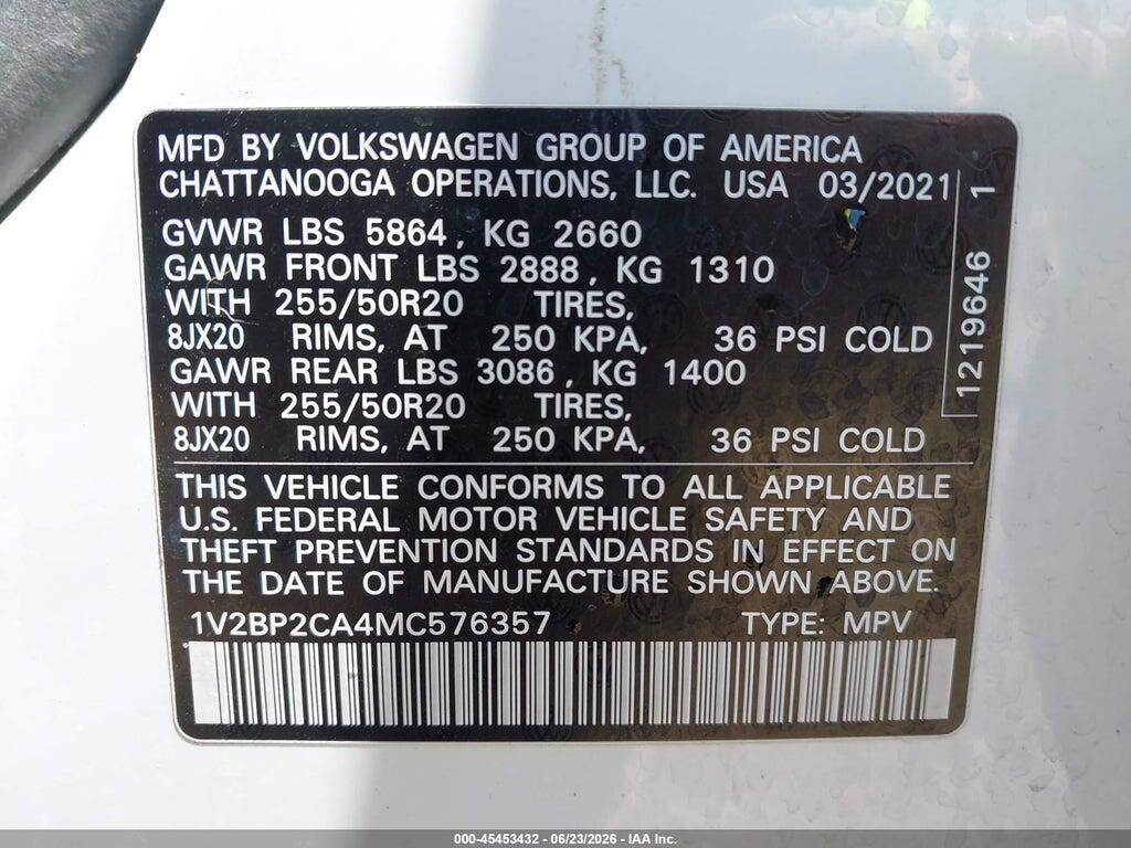 1V2BP2CA4MC576357 2021 VOLKSWAGEN ATLAS photo no. 9