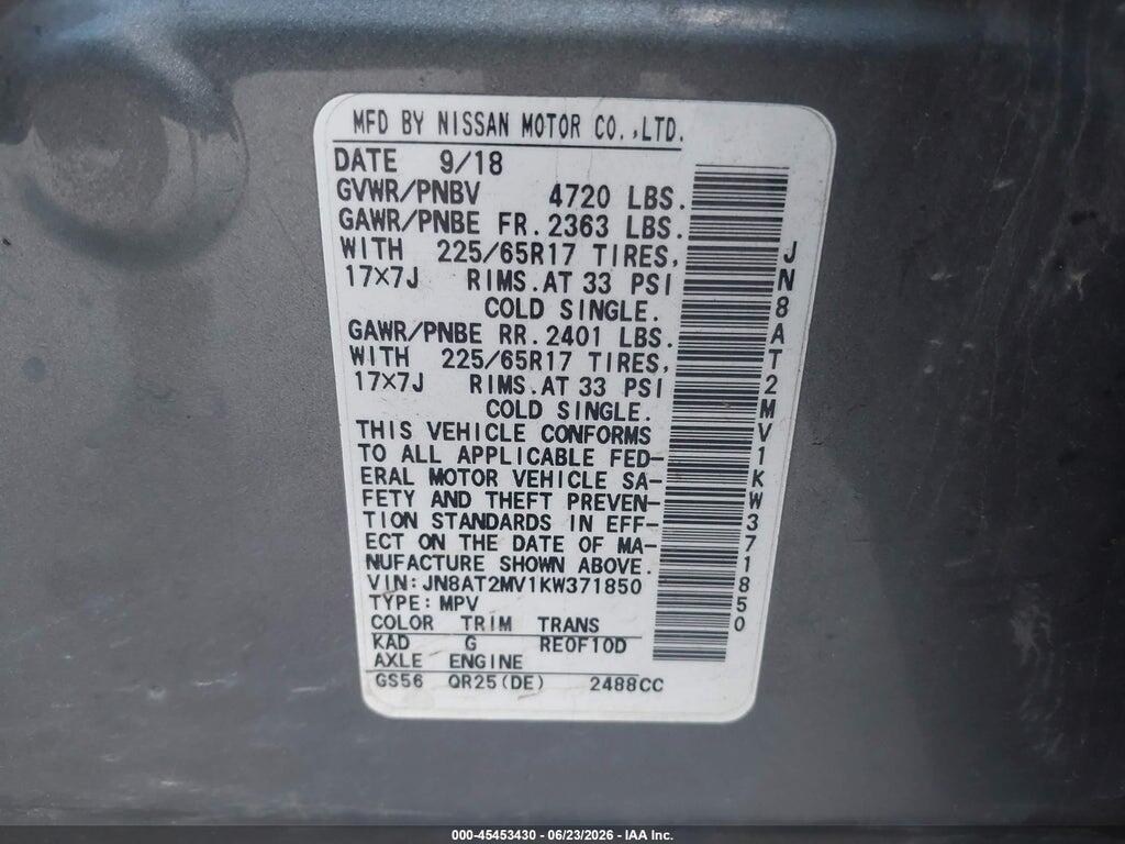 JN8AT2MV1KW371850 2019 NISSAN ROGUE photo no. 9