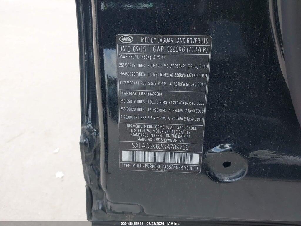 SALAG2V62GA789709 2016 LAND ROVER LR4 photo no. 9