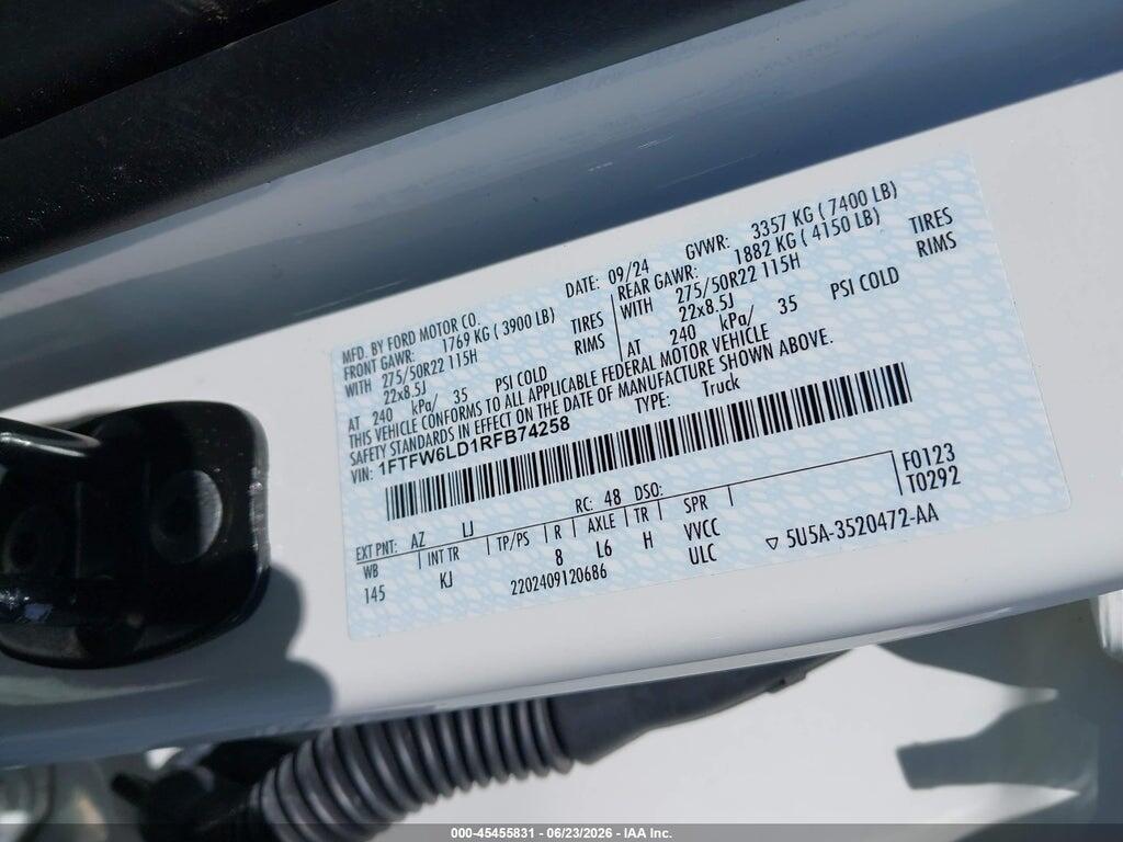 1FTFW6LD1RFB74258 2024 FORD F-150 photo no. 9
