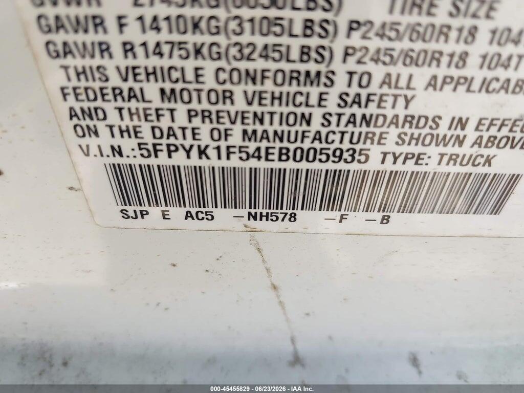 5FPYK1F54EB005935 2014 HONDA RIDGELINE photo no. 9