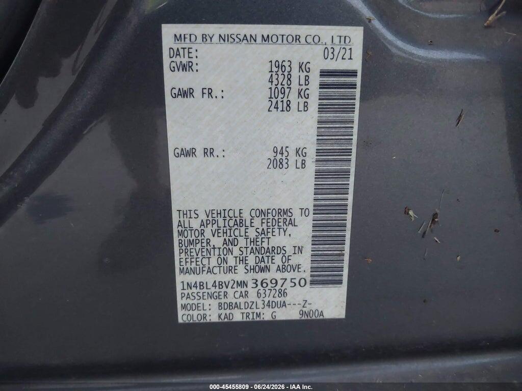 1N4BL4BV2MN369750 2021 NISSAN ALTIMA photo no. 9