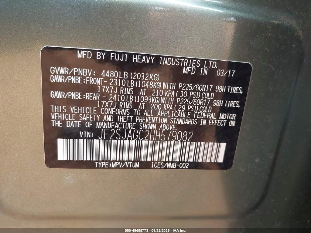 JF2SJAGC2HH579082 2017 SUBARU FORESTER photo no. 9