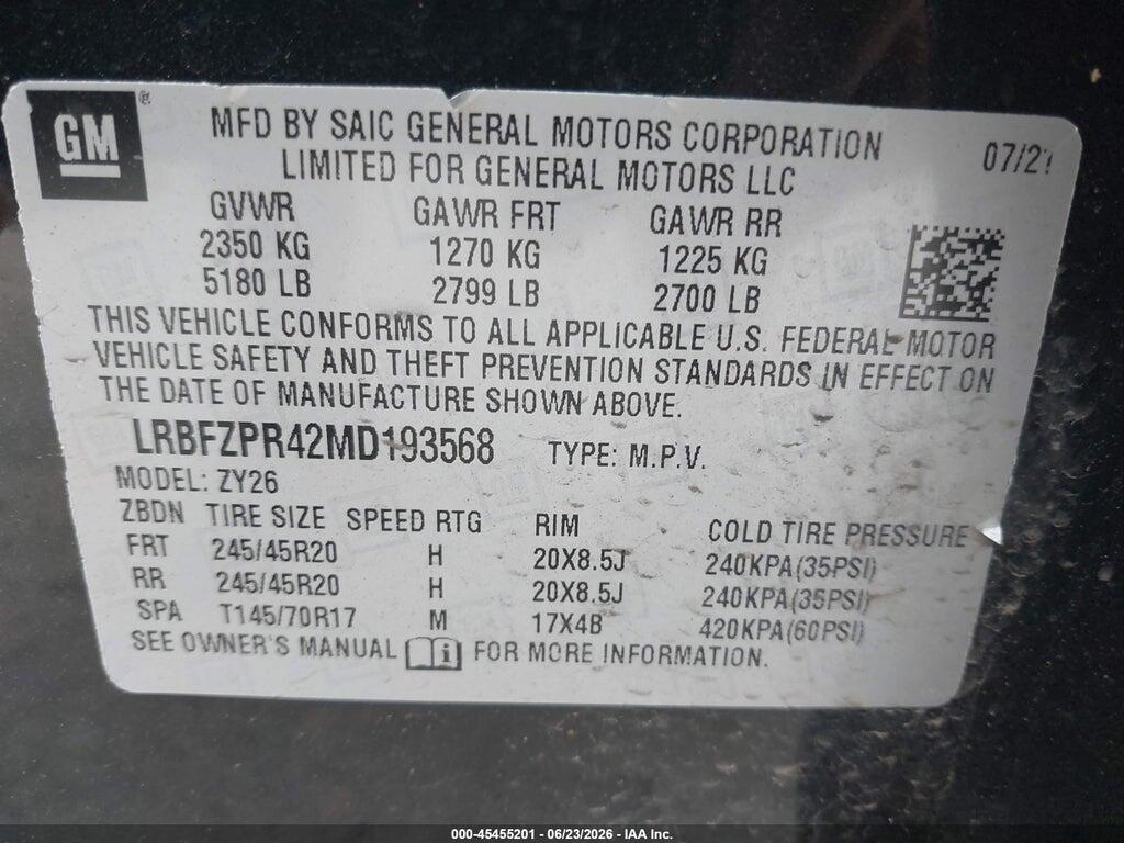 LRBFZPR42MD193568 2021 BUICK ENVISION photo no. 9