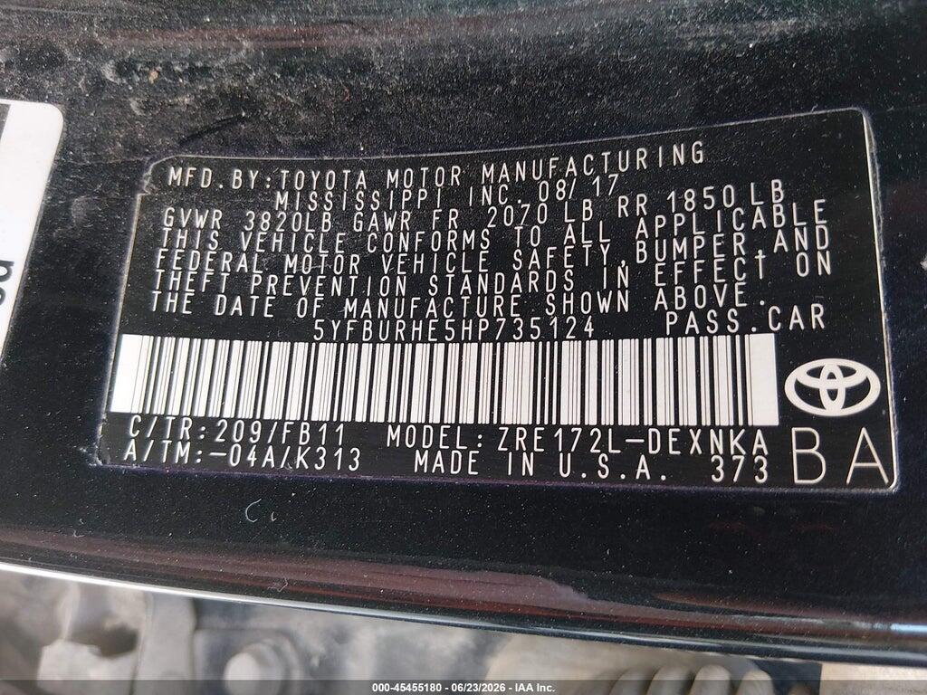 5YFBURHE5HP735124 2017 TOYOTA COROLLA photo no. 9