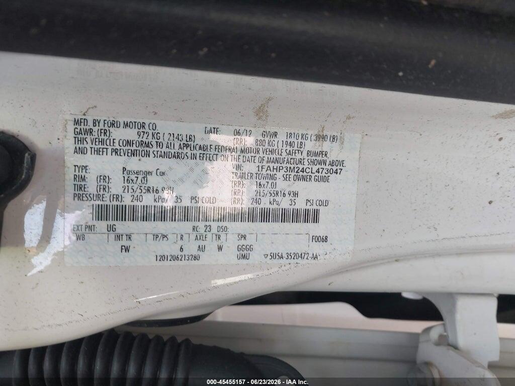 1FAHP3M24CL473047 2012 FORD FOCUS photo no. 9