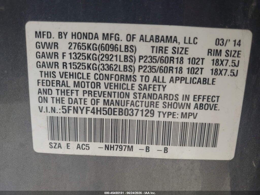 5FNYF4H50EB037129 2014 HONDA PILOT photo no. 9