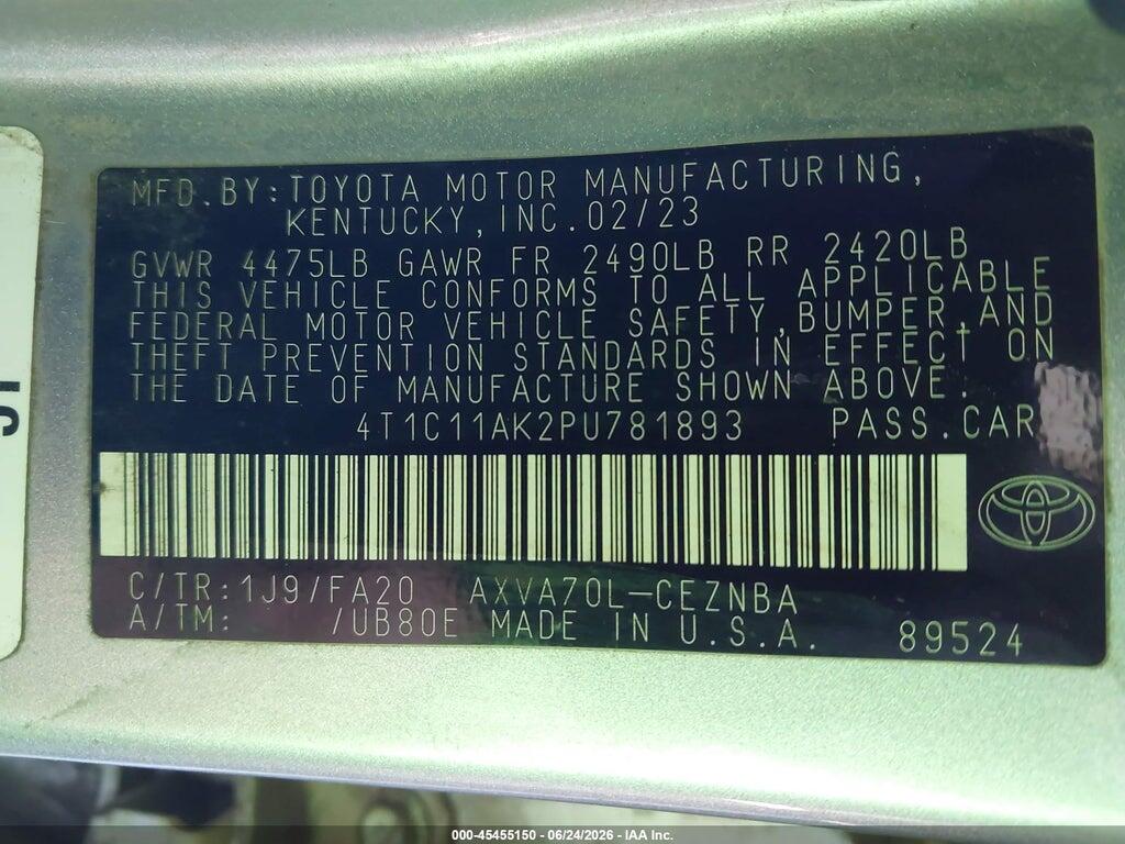 4T1C11AK2PU781893 2023 TOYOTA CAMRY photo no. 9