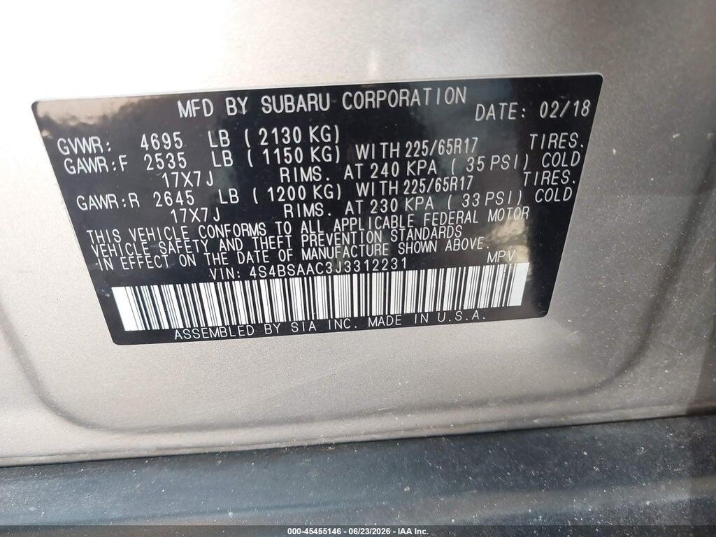 4S4BSAAC3J3312231 2018 SUBARU OUTBACK photo no. 9