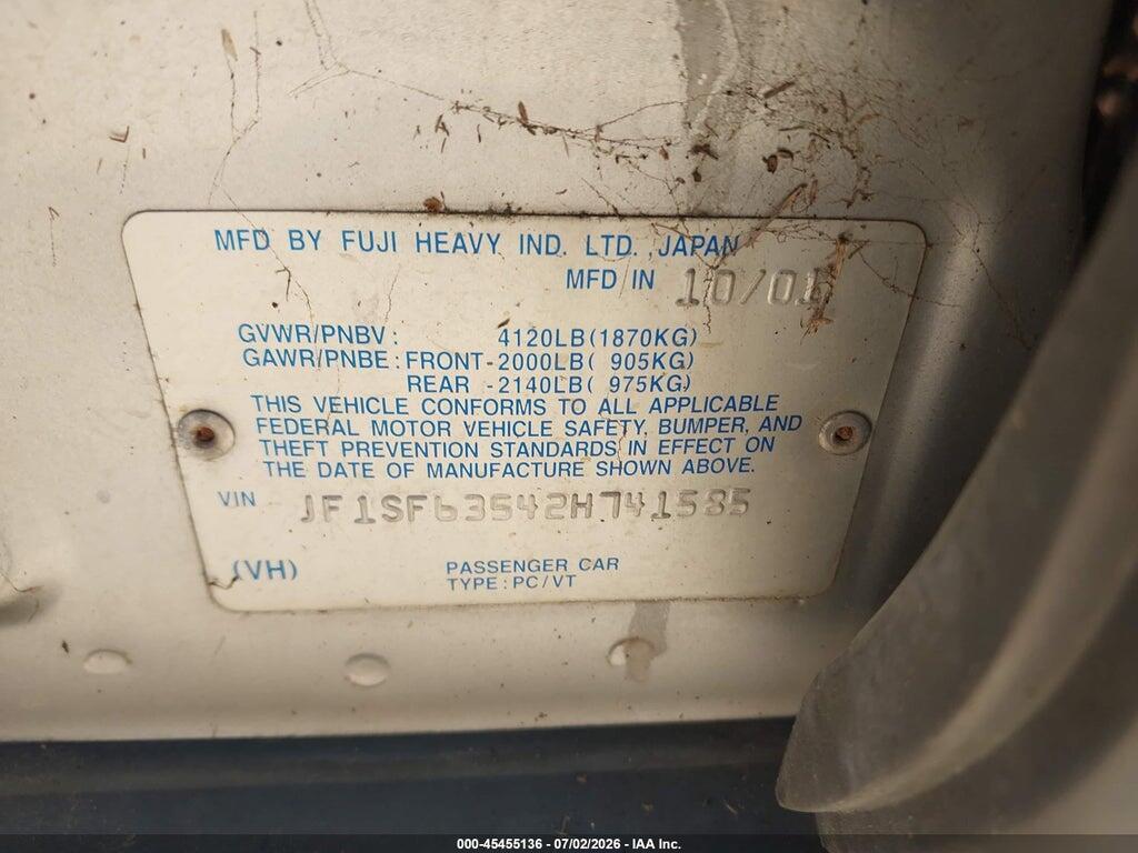 JF1SF63542H741585 2002 SUBARU FORESTER photo no. 9