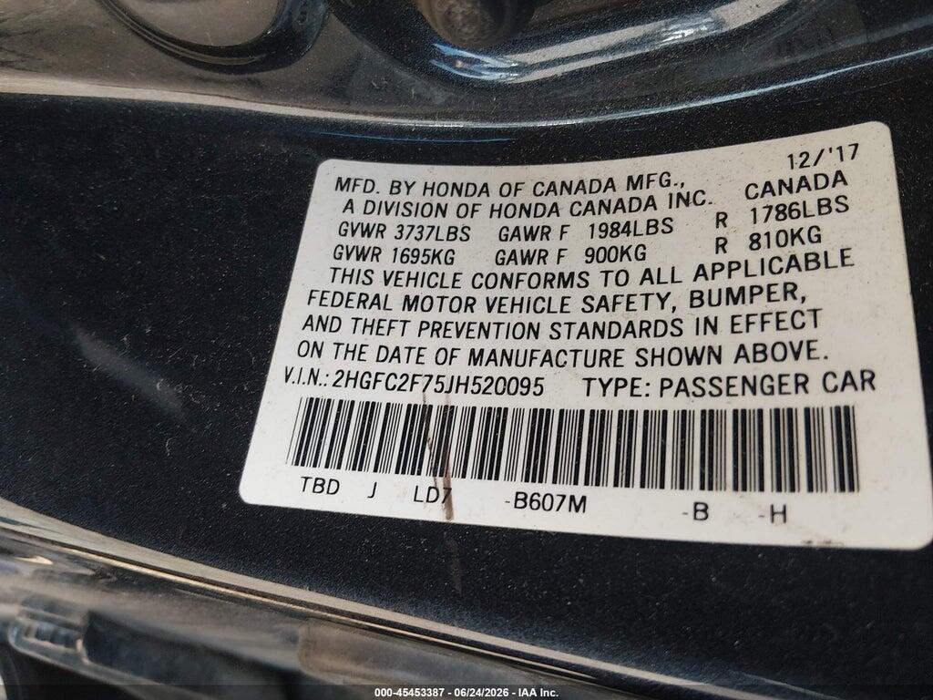 2HGFC2F75JH520095 2018 HONDA CIVIC photo no. 9