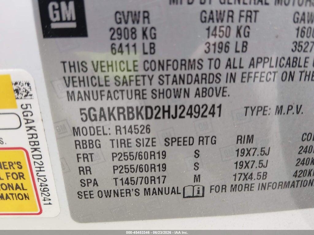5GAKRBKD2HJ249241 2017 BUICK ENCLAVE photo no. 9