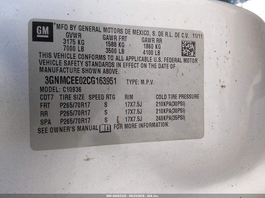 3GNMCEE02CG163951 2012 CHEVROLET AVALANCHE photo no. 9