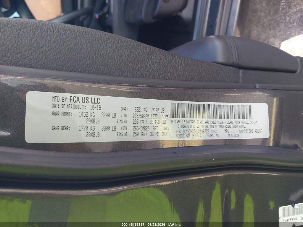 1C4SDHCT4LC186775 2020 DODGE DURANGO photo no. 9