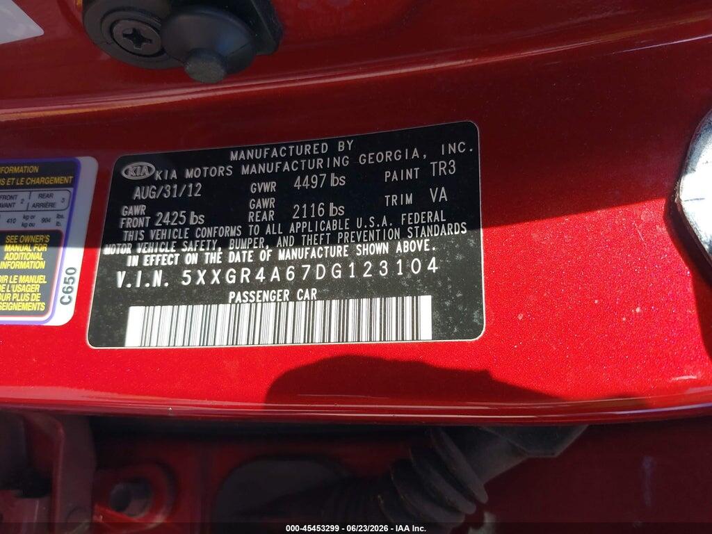 5XXGR4A67DG123104 2013 KIA OPTIMA photo no. 9