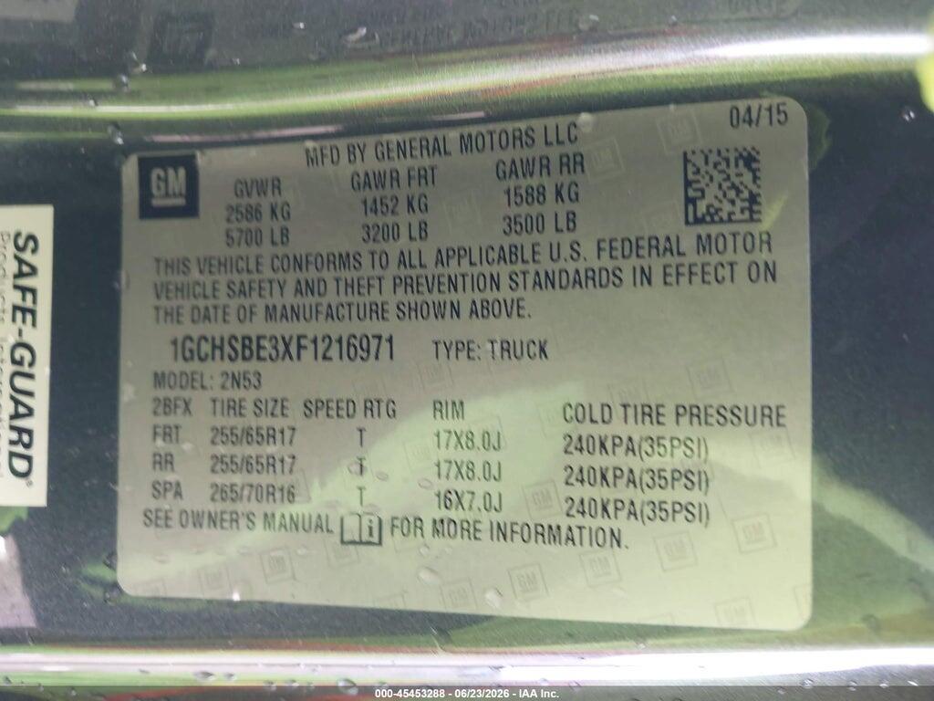 1GCHSBE3XF1216971 2015 CHEVROLET COLORADO photo no. 9
