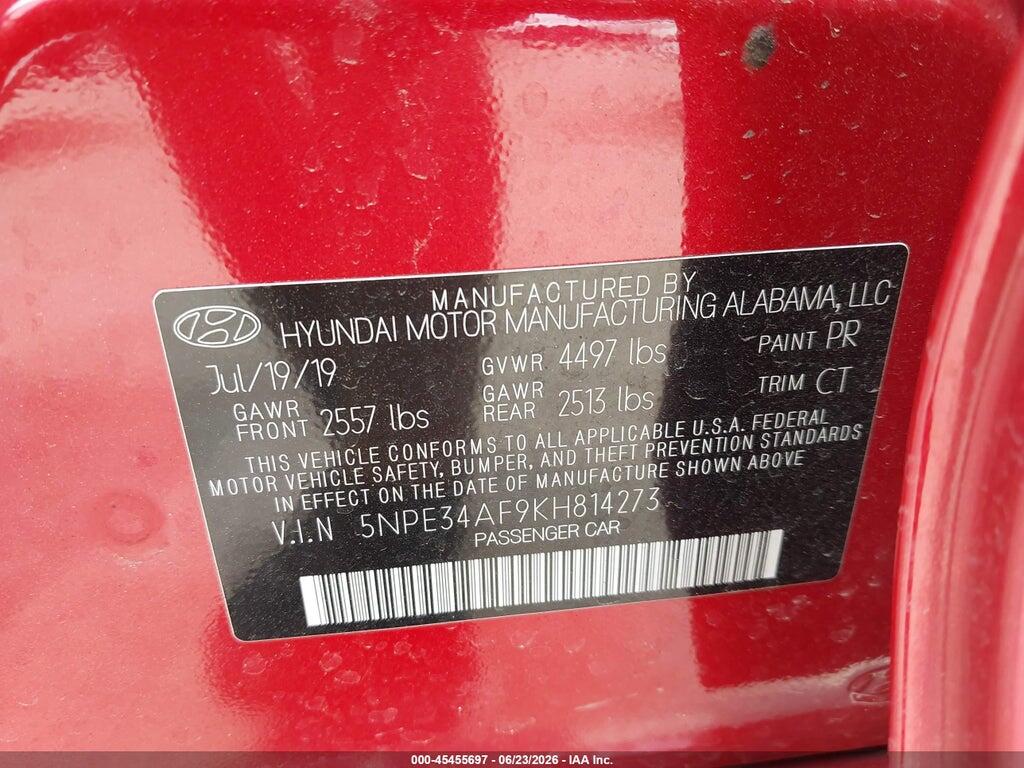 5NPE34AF9KH814273 2019 HYUNDAI SONATA photo no. 9