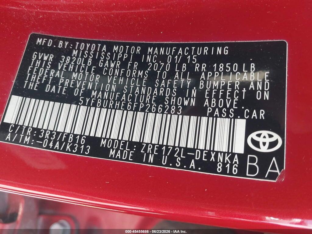 5YFBURHE6FP266283 2015 TOYOTA COROLLA photo no. 9
