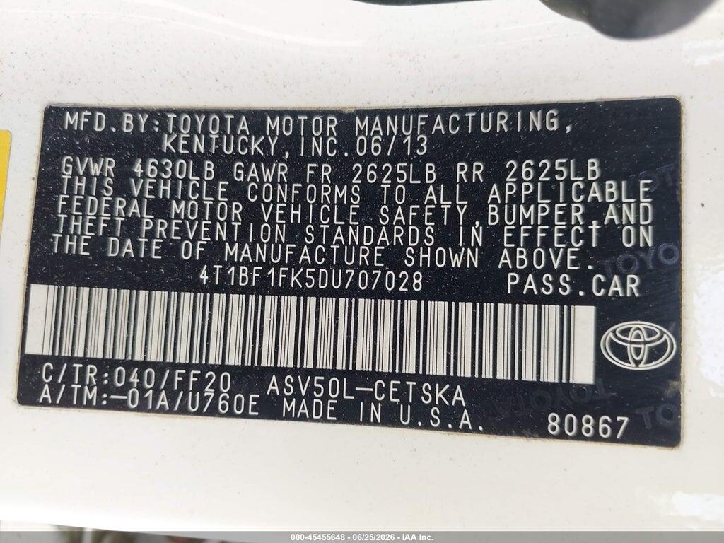 4T1BF1FK5DU707028 2013 TOYOTA CAMRY photo no. 9