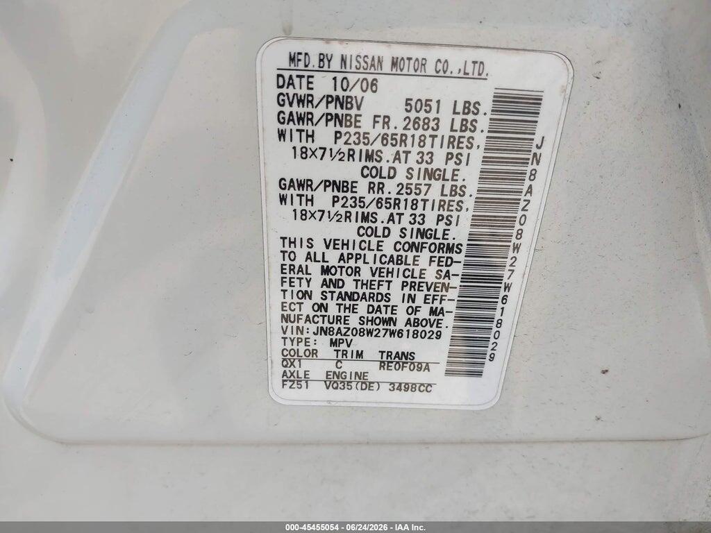 JN8AZ08W27W618029 2007 NISSAN MURANO photo no. 9