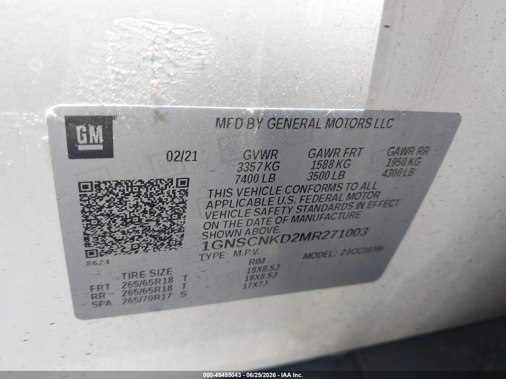 1GNSCNKD2MR271003 2021 CHEVROLET TAHOE photo no. 9