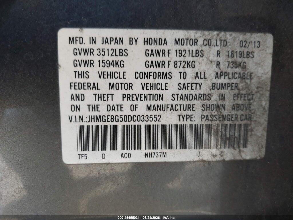 JHMGE8G50DC033552 2013 HONDA FIT photo no. 9