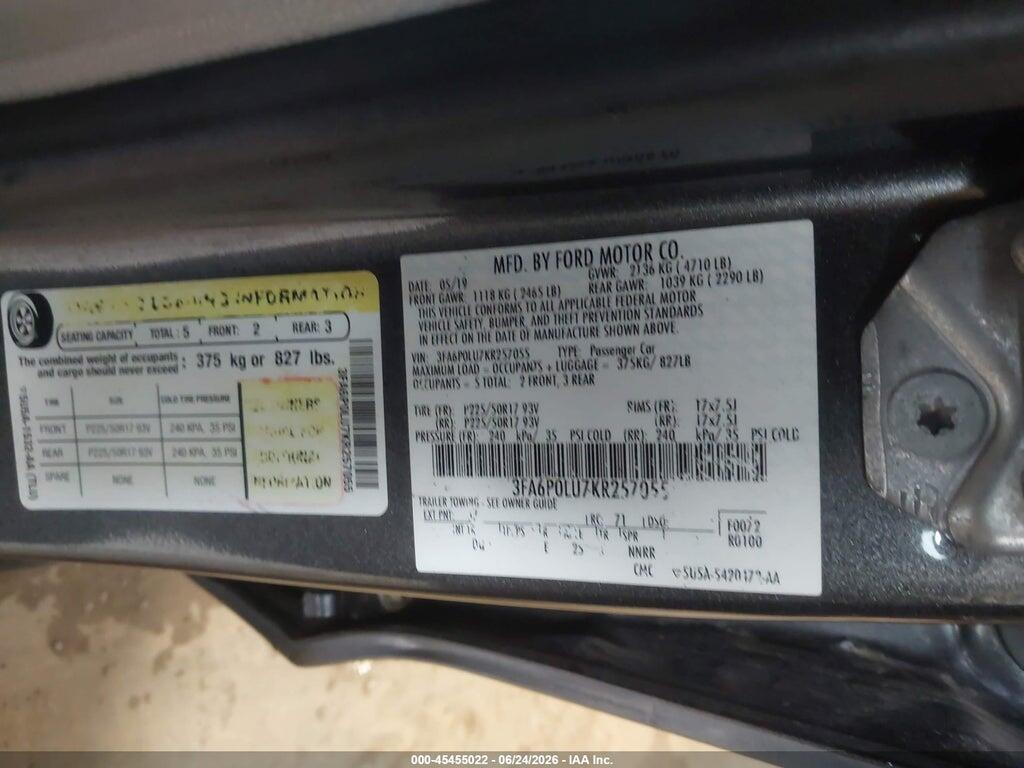 3FA6P0LU7KR257055 2019 FORD FUSION HYBRID photo no. 9